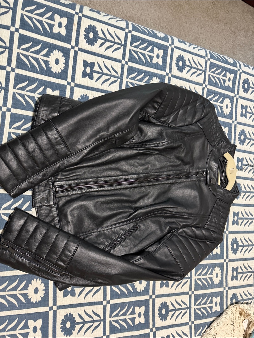 Badgley Mischka Black Quilted Leather Moto Jacket